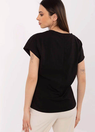 Effortless Chic: Women's V-Neck Cotton Tee with Embroidered Detail - MimiStylez