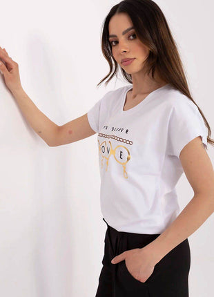 Effortless Chic: Women's V-Neck Cotton Tee with Embroidered Detail - MimiStylez