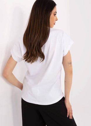 Effortless Chic: Women's V-Neck Cotton Tee with Embroidered Detail - MimiStylez