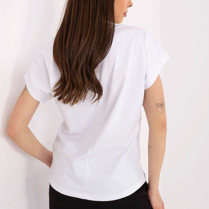Effortless Chic: Women's V-Neck Cotton Tee with Embroidered Detail - MimiStylez