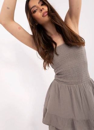 Women’s Casual Sleeveless Cotton Jumpsuit with Ruching & Ruffle Detail - MimiStylez