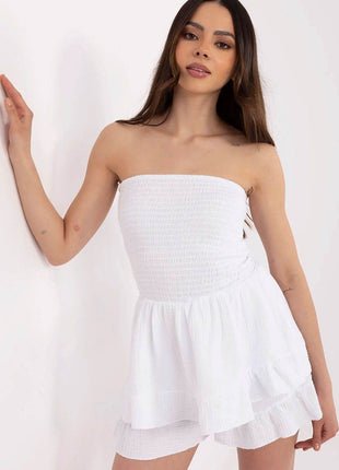 Women’s Casual Sleeveless Cotton Jumpsuit with Ruching & Ruffle Detail - MimiStylez