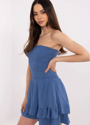 Women’s Casual Sleeveless Cotton Jumpsuit with Ruching & Ruffle Detail - MimiStylez