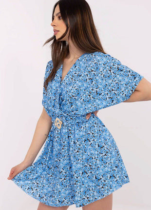 Floral Mini Wrap Jumpsuit with Skirt Overlay & Belt - MimiStylez