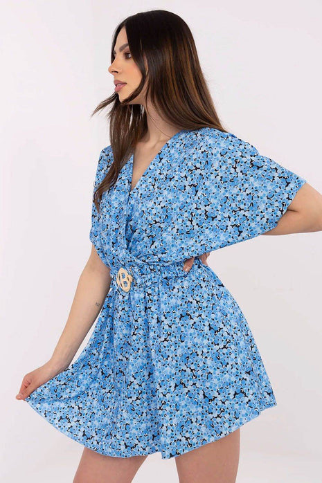 Floral Mini Wrap Jumpsuit with Skirt Overlay & Belt - MimiStylez