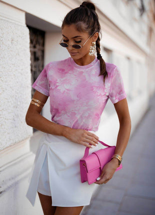 Sheer Tulle Blouse with Colorful Floral Print - MimiStylez