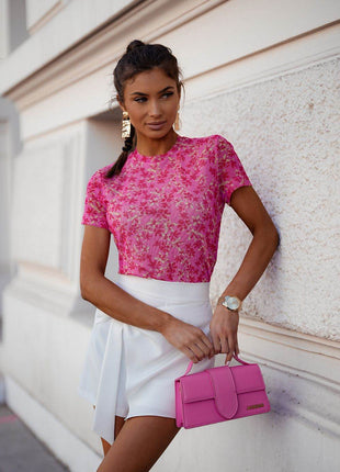 Sheer Tulle Blouse with Colorful Floral Print - MimiStylez