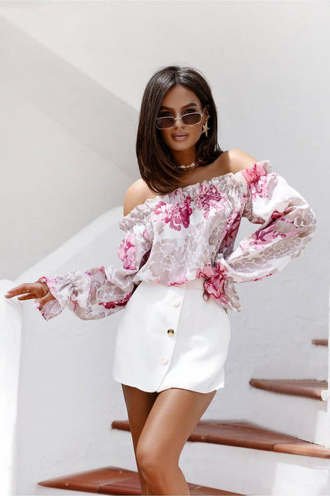 Off-Shoulder Blouse with Puff Sleeves & Elastic Waist – Feminine & Romantic - MimiStylez
