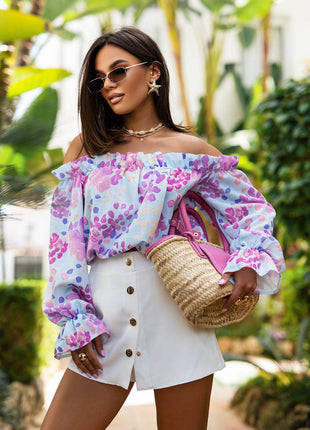 Off-Shoulder Blouse with Puff Sleeves & Elastic Waist – Feminine & Romantic - MimiStylez