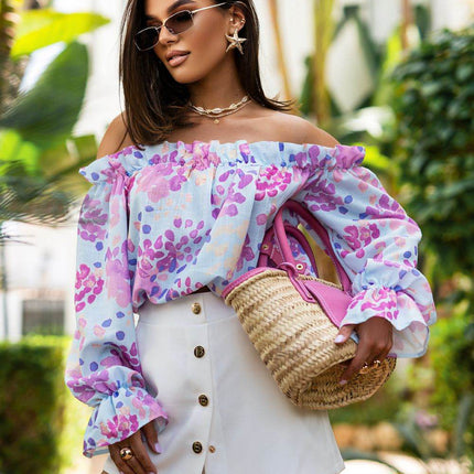 Off-Shoulder Blouse with Puff Sleeves & Elastic Waist – Feminine & Romantic - MimiStylez