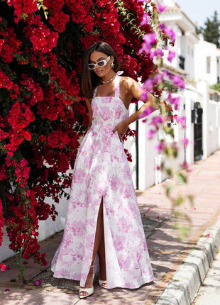 Backless Summer Strapless Maxi Dress with Neck Tie, Waist Elastic & Front Slit – Light & Sensual - MimiStylez