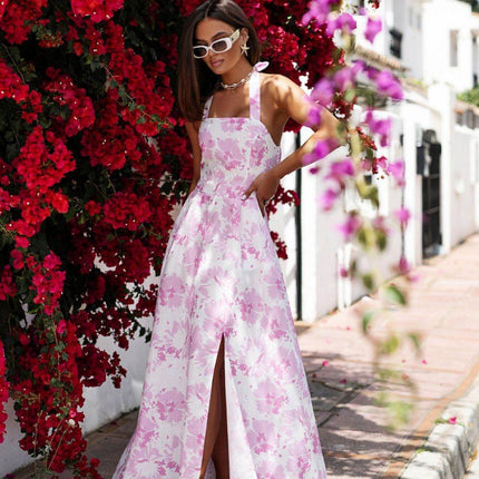 Backless Summer Strapless Maxi Dress with Neck Tie, Waist Elastic & Front Slit – Light & Sensual - MimiStylez