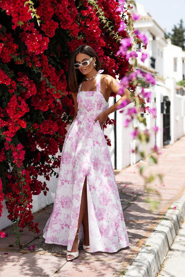 Backless Summer Strapless Maxi Dress with Neck Tie, Waist Elastic & Front Slit – Light & Sensual - MimiStylez
