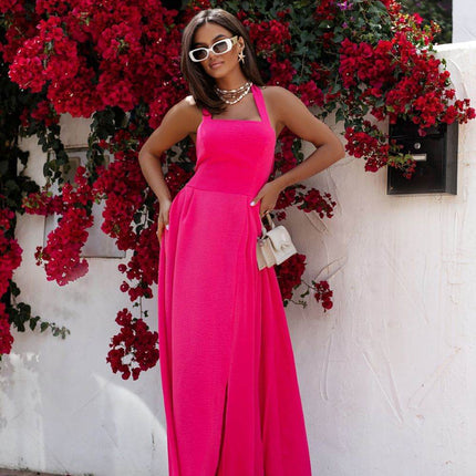 Backless Summer Strapless Maxi Dress with Neck Tie, Waist Elastic & Front Slit – Light & Sensual - MimiStylez