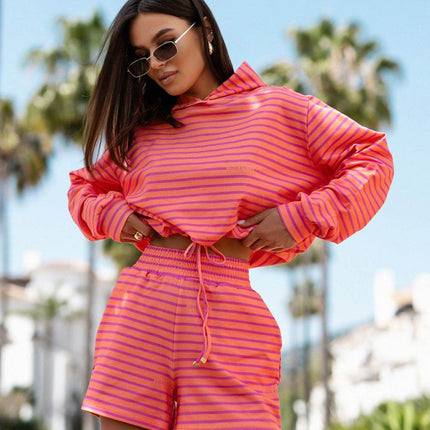 Cozy Cotton Tracksuit Set with Hooded Sweatshirt & Elastic Waist Shorts – Comfortable & Stylish - MimiStylez