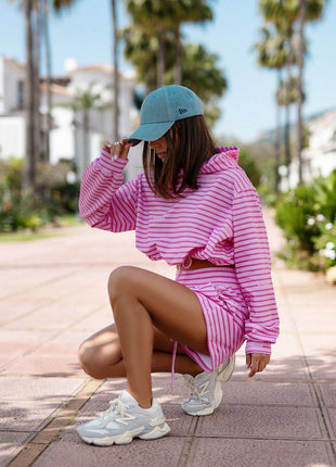 Cozy Cotton Tracksuit Set with Hooded Sweatshirt & Elastic Waist Shorts – Comfortable & Stylish - MimiStylez