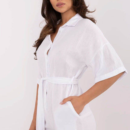 Light Muslin Cotton Jumpsuit with Belt and Collar - MimiStylez