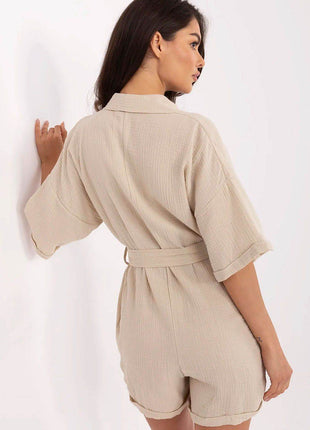 Light Muslin Cotton Jumpsuit with Belt and Collar - MimiStylez