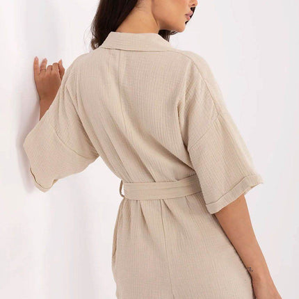 Light Muslin Cotton Jumpsuit with Belt and Collar - MimiStylez