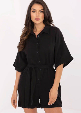 Light Muslin Cotton Jumpsuit with Belt and Collar - MimiStylez