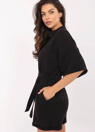 Light Muslin Cotton Jumpsuit with Belt and Collar - MimiStylez