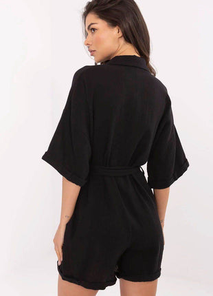 Light Muslin Cotton Jumpsuit with Belt and Collar - MimiStylez