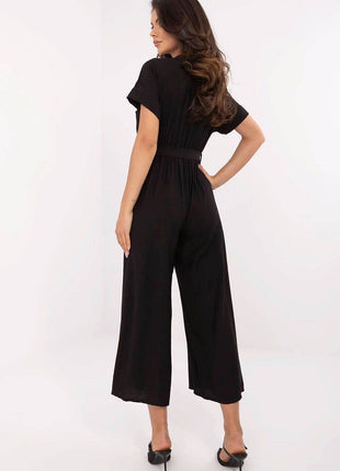 Elegant Wrap Jumpsuit with Belt – Viscose Blend, Short Sleeves - MimiStylez