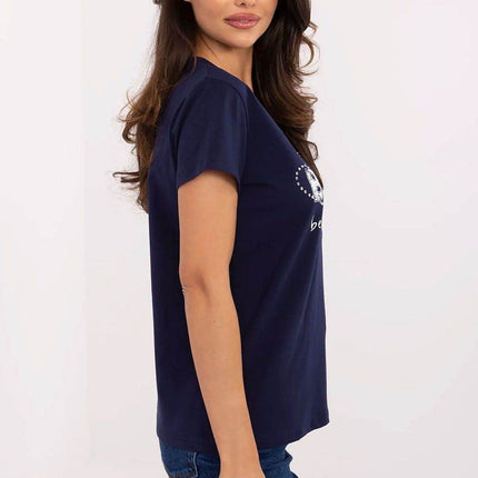 Casual V-Neck T-Shirt with Sparkling Zircon Print - MimiStylez