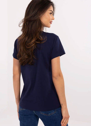 Casual V-Neck T-Shirt with Sparkling Zircon Print - MimiStylez