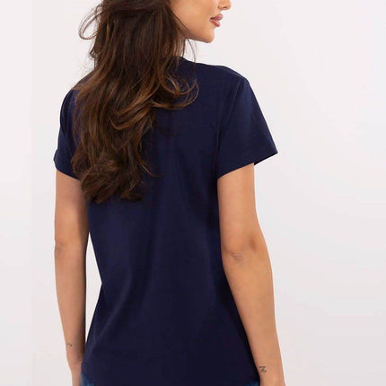 Casual V-Neck T-Shirt with Sparkling Zircon Print - MimiStylez