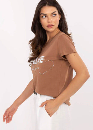 Casual V-Neck T-Shirt with Sparkling Zircon Print - MimiStylez