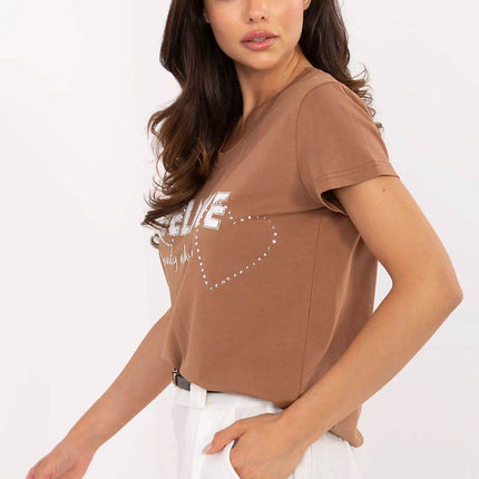 Casual V-Neck T-Shirt with Sparkling Zircon Print - MimiStylez