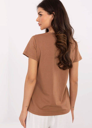 Casual V-Neck T-Shirt with Sparkling Zircon Print - MimiStylez