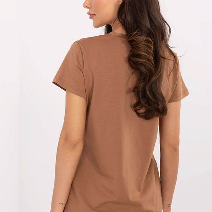 Casual V-Neck T-Shirt with Sparkling Zircon Print - MimiStylez