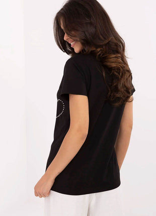 Casual V-Neck T-Shirt with Sparkling Zircon Print - MimiStylez