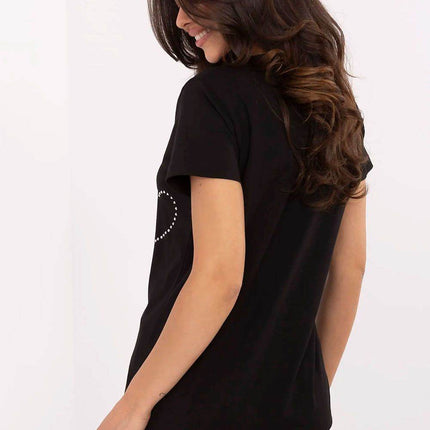 Casual V-Neck T-Shirt with Sparkling Zircon Print - MimiStylez