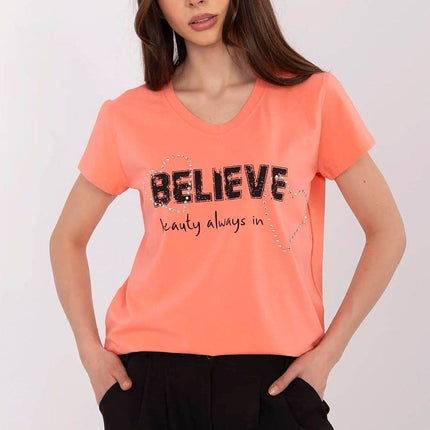 Casual V-Neck T-Shirt with Sparkling Zircon Print - MimiStylez