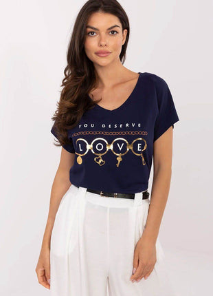 Effortless Chic: Women's V-Neck Cotton Tee with Embroidered Detail - MimiStylez