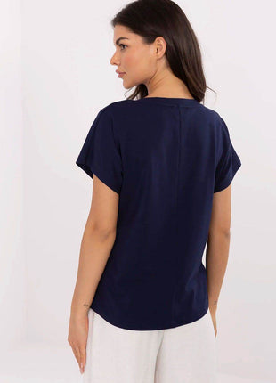 Effortless Chic: Women's V-Neck Cotton Tee with Embroidered Detail - MimiStylez