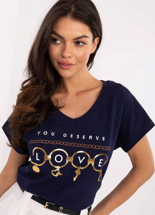 Effortless Chic: Women's V-Neck Cotton Tee with Embroidered Detail - MimiStylez