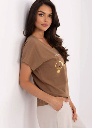Effortless Chic: Women's V-Neck Cotton Tee with Embroidered Detail - MimiStylez