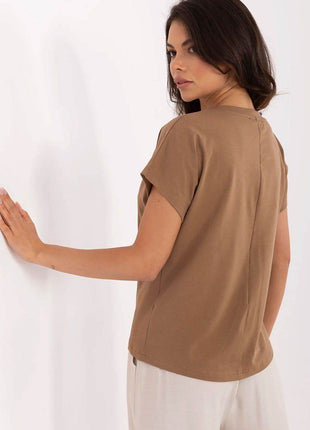 Effortless Chic: Women's V-Neck Cotton Tee with Embroidered Detail - MimiStylez