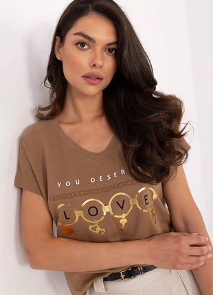 Effortless Chic: Women's V-Neck Cotton Tee with Embroidered Detail - MimiStylez