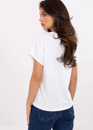 Women's Cotton T-Shirt with Heart Rhinestone Detail – Casual Fit, Short Sleeves - MimiStylez