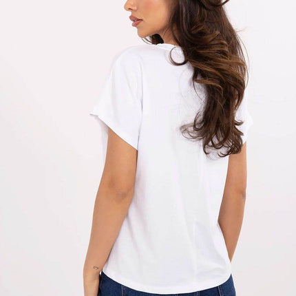 Women's Cotton T-Shirt with Heart Rhinestone Detail – Casual Fit, Short Sleeves - MimiStylez