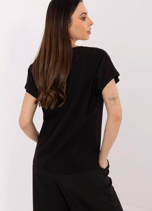 Women's Cotton T-Shirt with Heart Rhinestone Detail – Casual Fit, Short Sleeves - MimiStylez