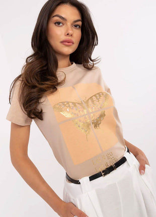 Everyday Stylish Cotton T-Shirt for Women Featuring Sparkling Butterfly Sequins - MimiStylez