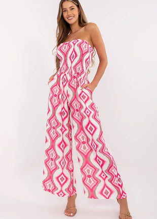 Geometric Print Wide-Leg Jumpsuit – Sleeveless, Padded Cups - MimiStylez