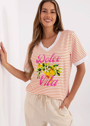 Casual Cotton-Blend Blouse with Feminine V-Neck - MimiStylez