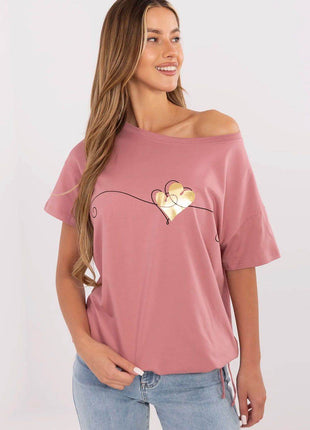 Women's Cotton T-Shirt with Front Print & Side Tie – Casual Fit, Short Sleeves - MimiStylez